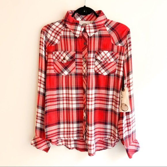 Ash & Ember Avalon Houston Fitted Plaid Flannel Shirt Red Size Small - Picture 4 of 15